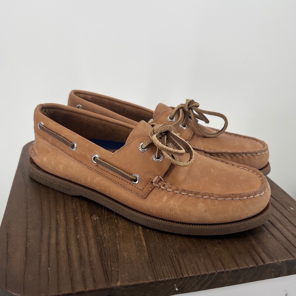Sperry Top-Sider Authentic Original 2-Eye Boat Shoes Royal Brown Leather Mens 8